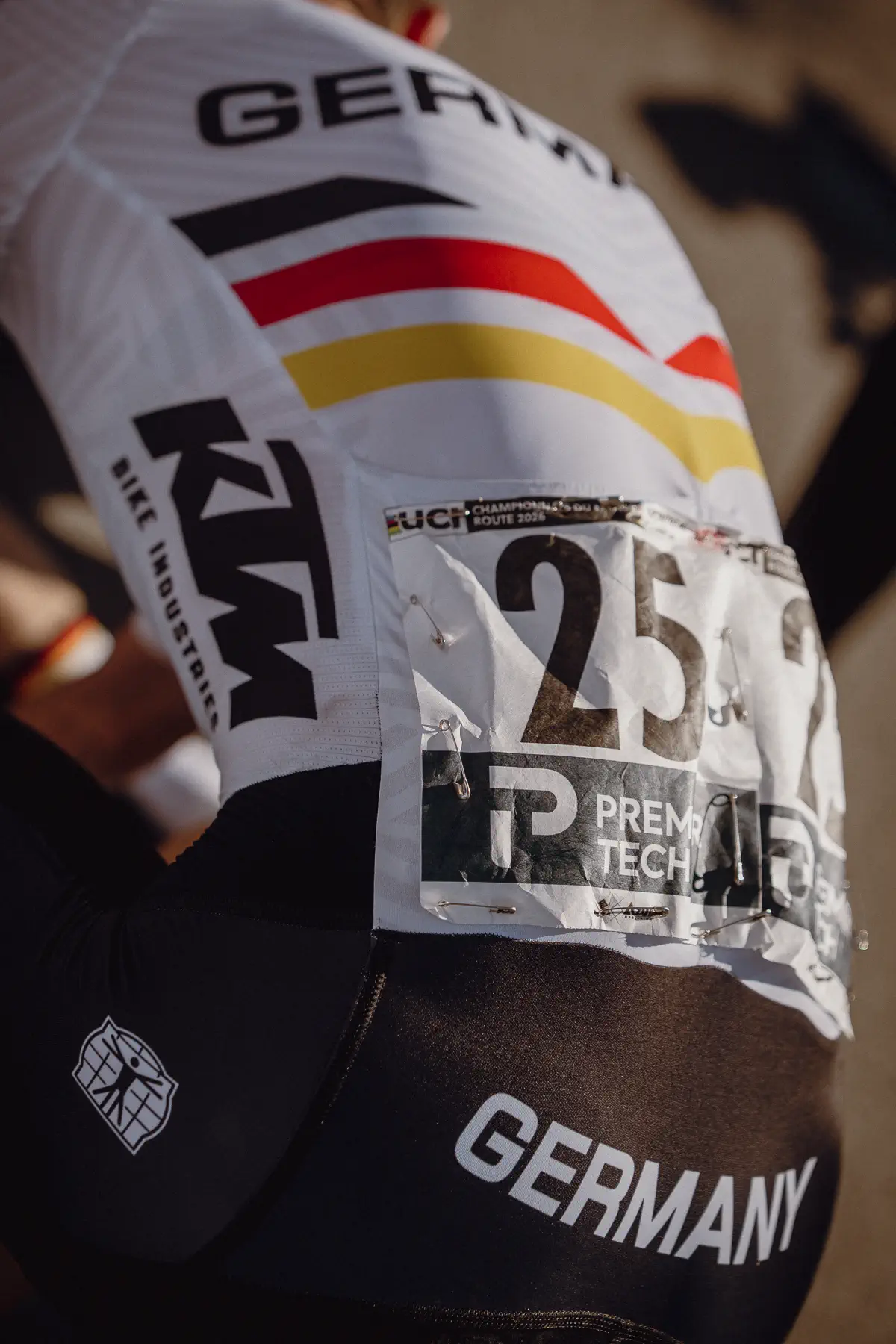 German national-team jersey, race number and kit details fill the frame
